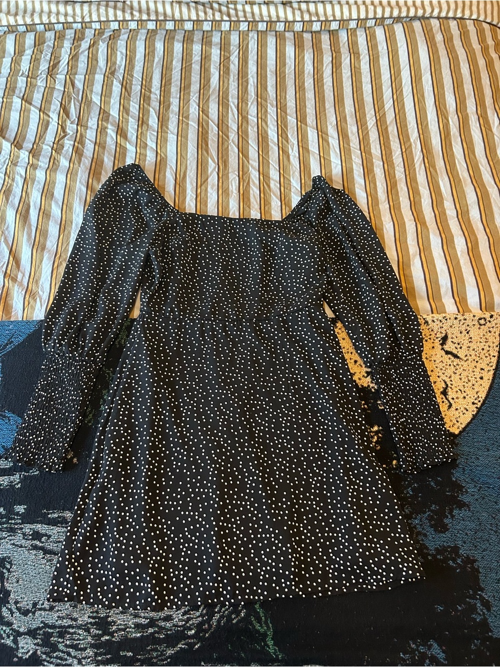 miami Black and White Polka Dot Long Sleeve Square-Neck Dress
